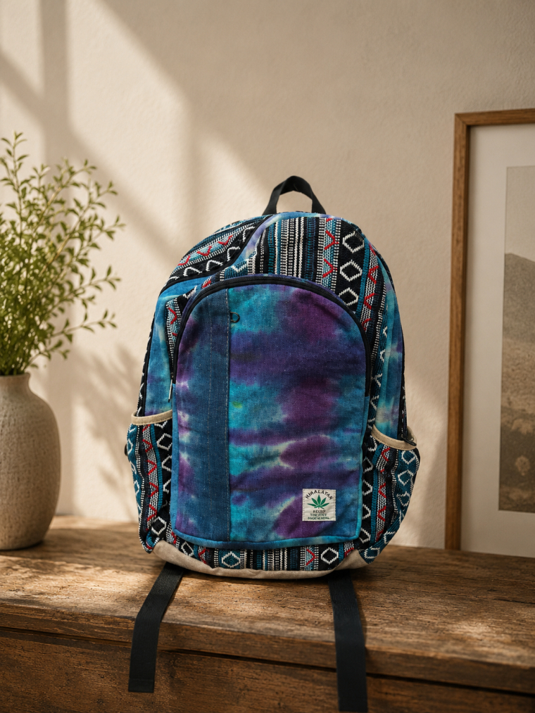 Purple Teal Tie-Dye Aztec Backpack | Yala Cotton