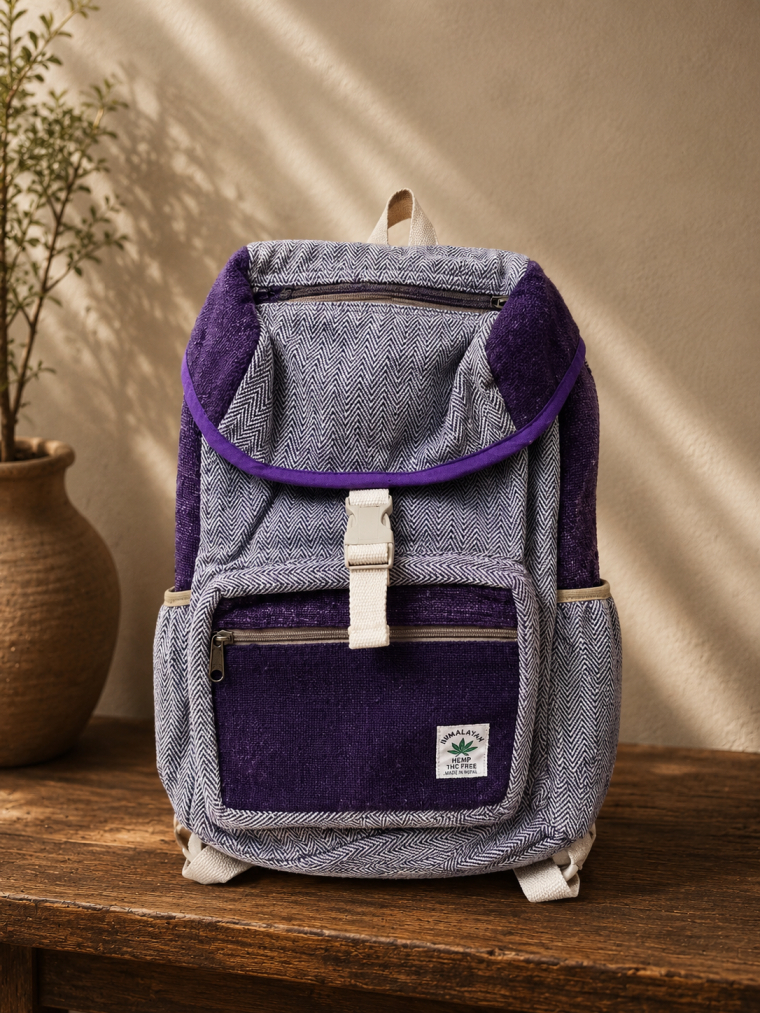 Grey & Purple Herringbone Backpack | Yala Cotton
