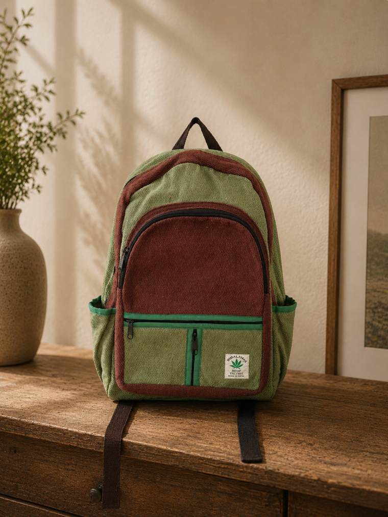 Olive Green Burgundy Colorblock Backpack | Yala