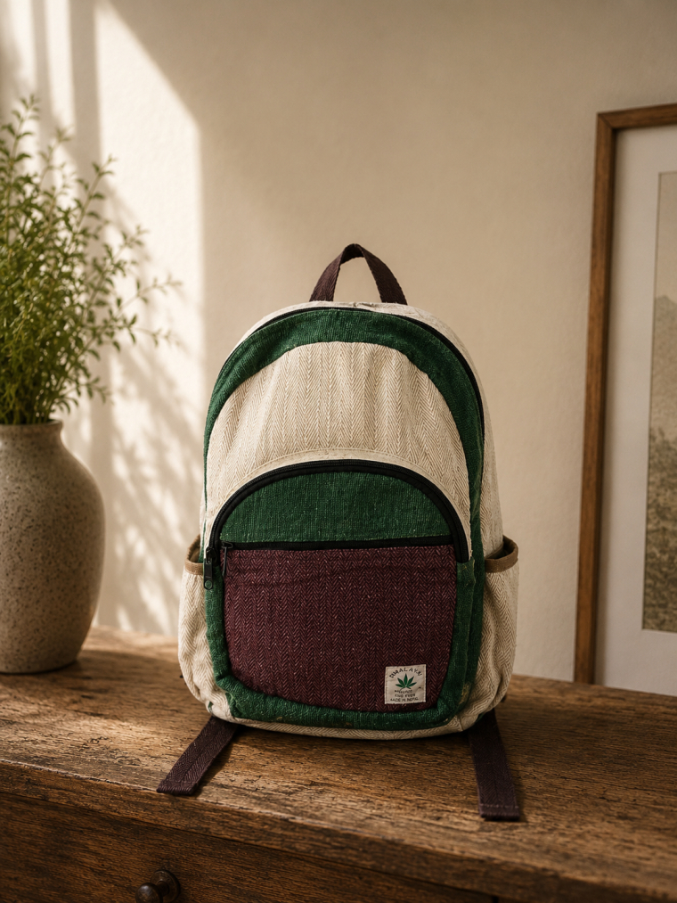 Cream Forest Green Colorblock Backpack | Yala