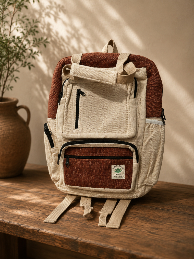 Cream & Rust Colorblock Backpack | Yala Cotton