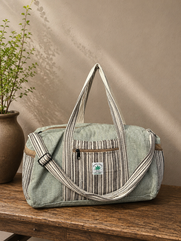 Sage Green Herringbone Duffel Bag | Yala Cotton
